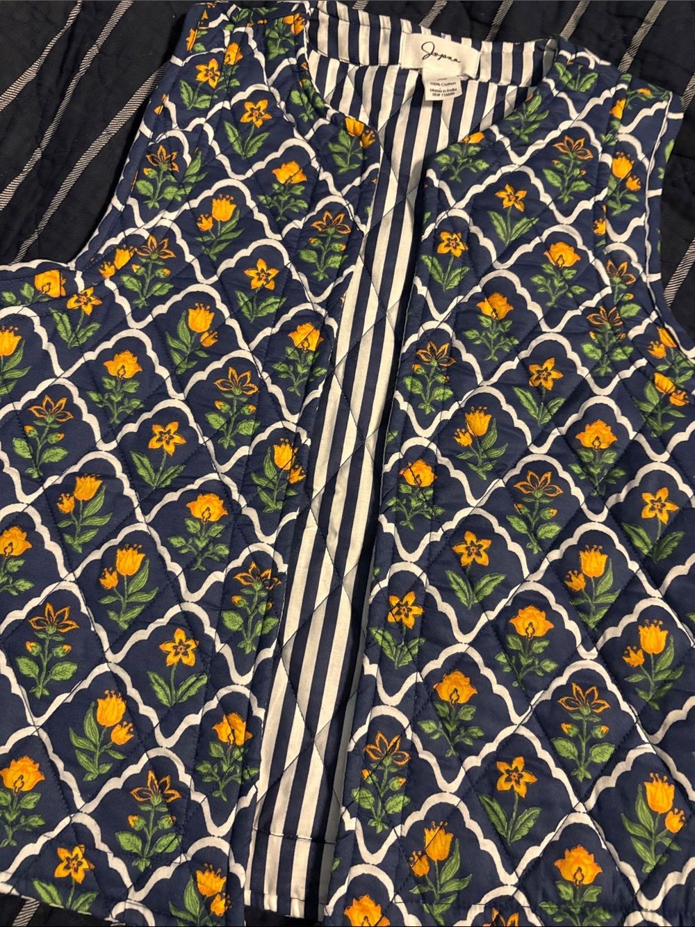 Japna Navy Quilted Vest with Yellow Floral Print